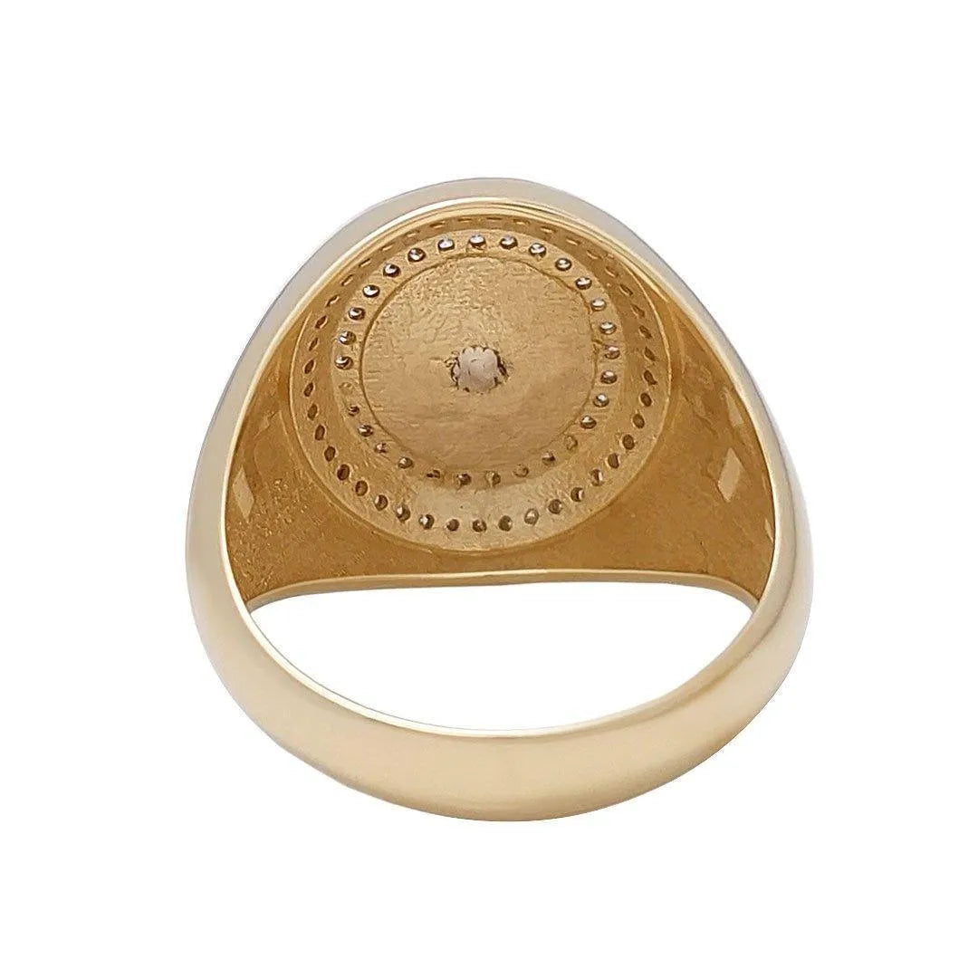 14K Gold Men's Jerusalem Cross Signet Ring Diamonds and Blue Enamel - bluewhiteshop