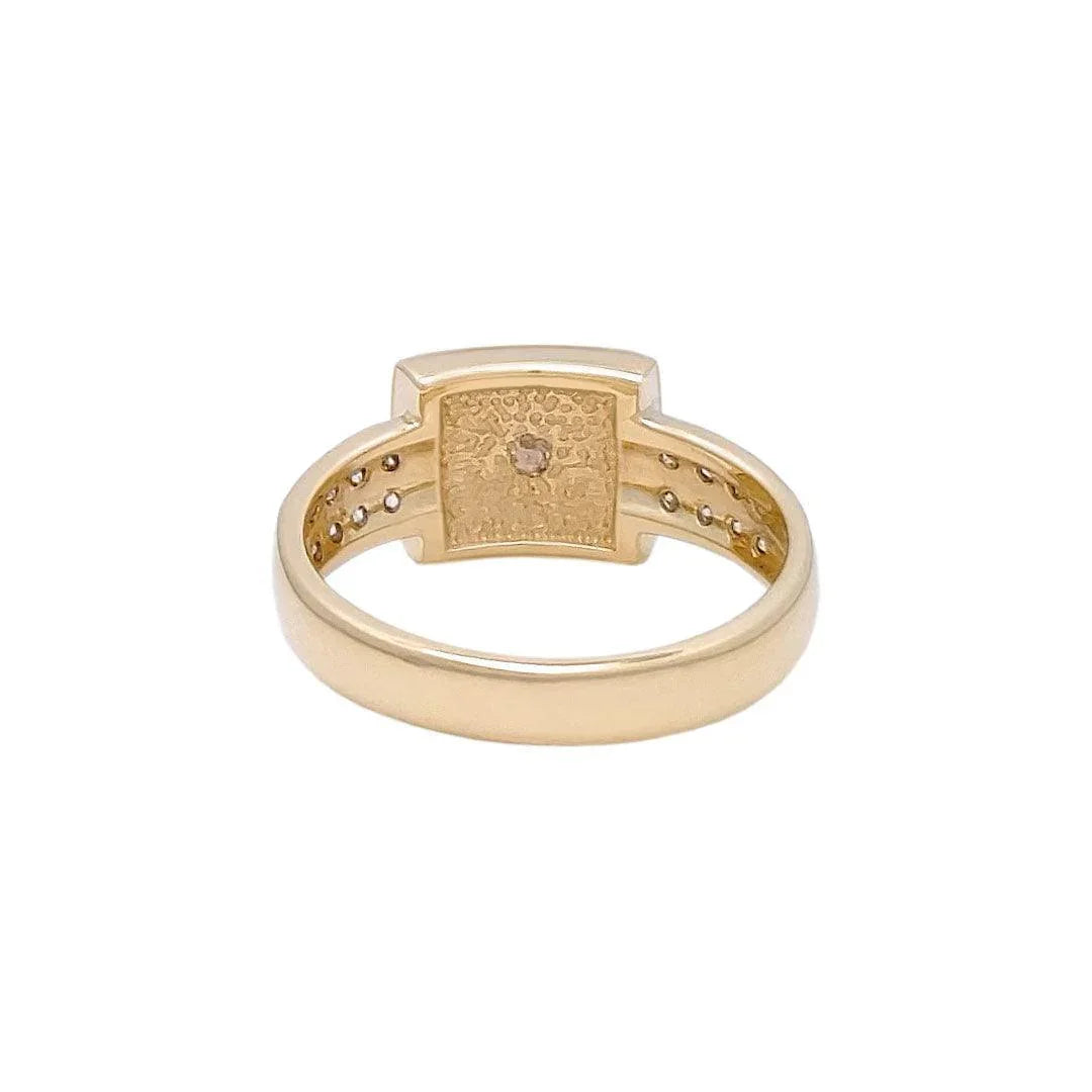 14K Gold Square Christian Ring with 29 Diamonds and Blue Enamel - bluewhiteshop