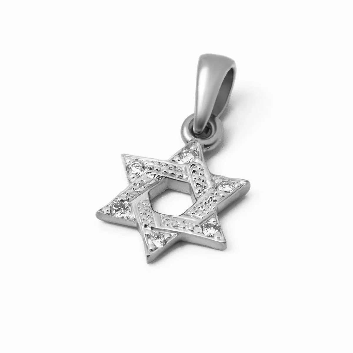 14К Gold Star of David Necklace with 6 Diamonds - bluewhiteshop