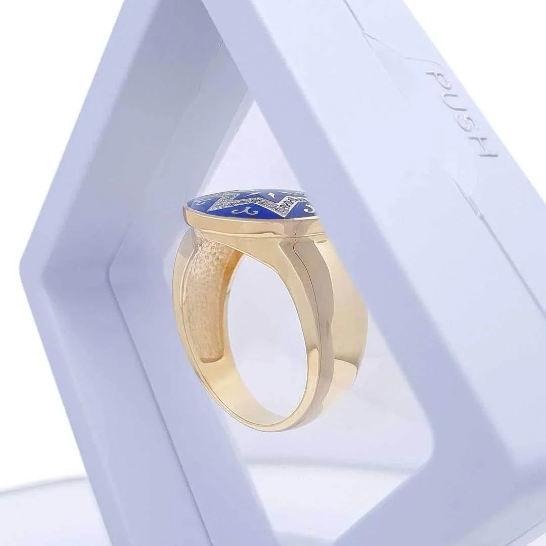 14K Gold Star of David Ring with 36 Diamonds and Blue Enamel - bluewhiteshop