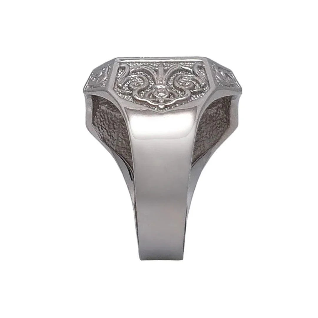 14K White Gold Men's Signet Ring Lion of Judah with 38 Diamonds & Blue Enamel - bluewhiteshop