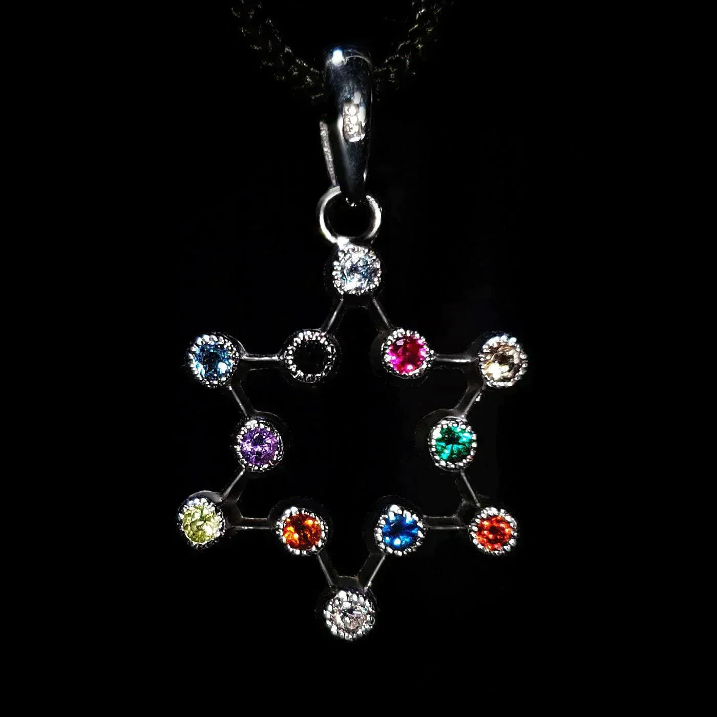 14K White Gold Star of David and Hoshen Stones Openwork Pendant - bluewhiteshop