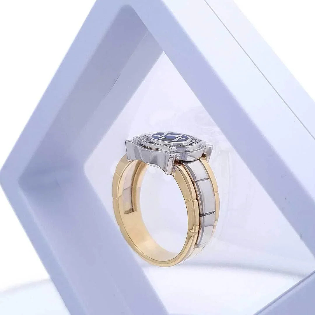 14K Yellow & White Gold Star of David Ring with 28 Diamonds & Blue Enamel - bluewhiteshop