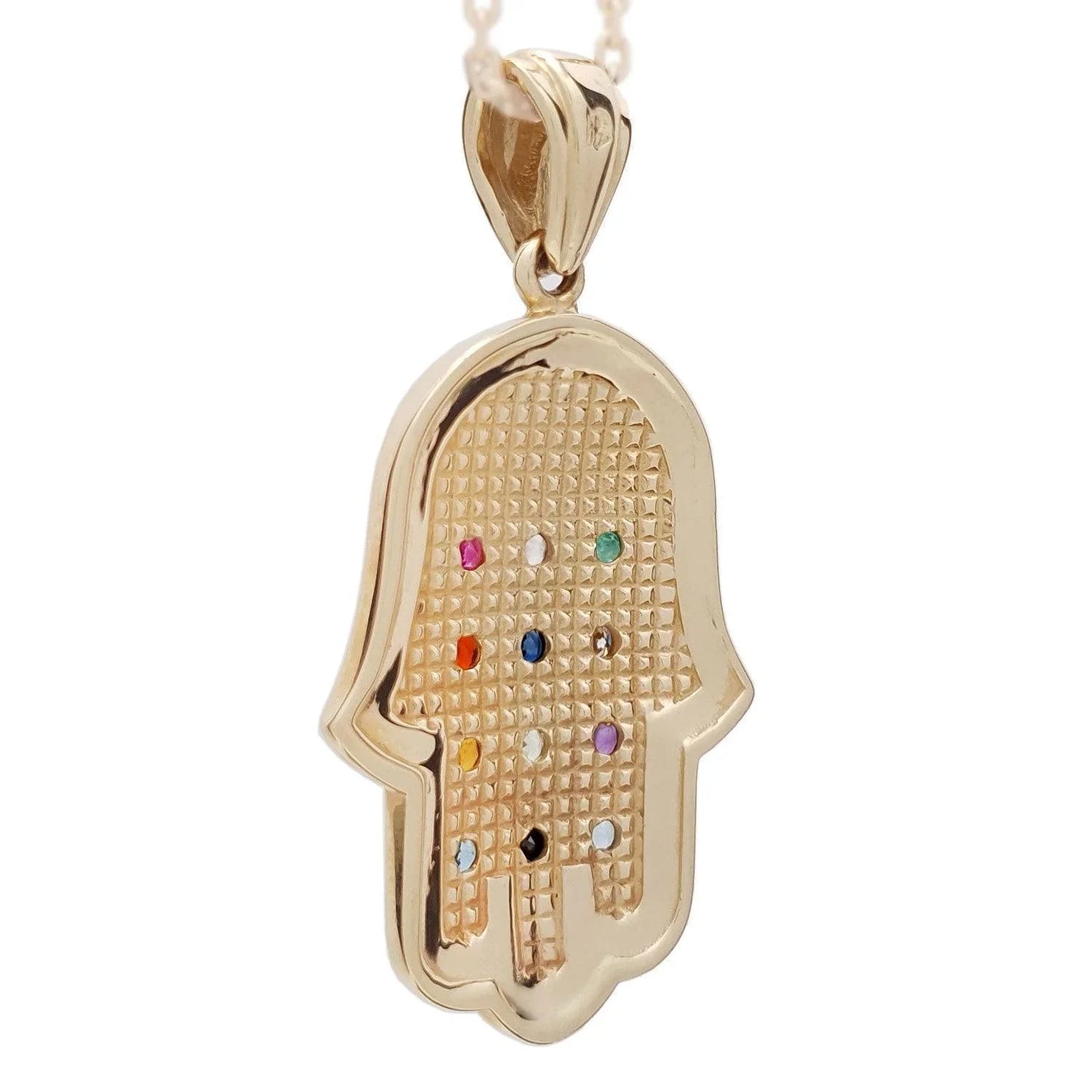 14K Yellow Gold Hamsa Pendant with Hoshen Stones Gemstones - bluewhiteshop