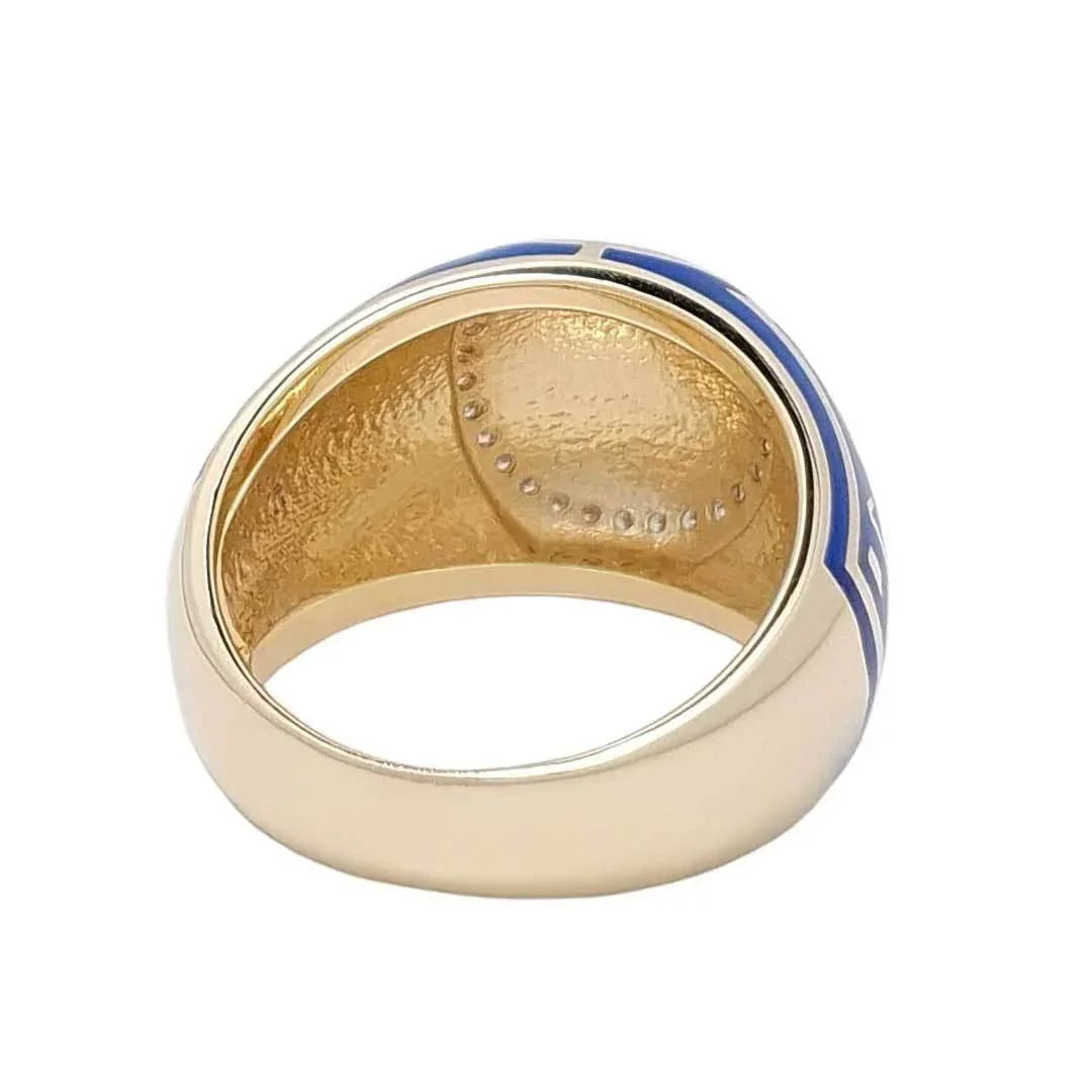 14К yellow gold Star of David Ring with Blue Enamel and 28 Diamonds - bluewhiteshop
