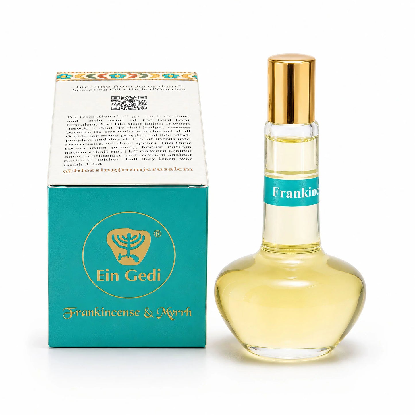 Frankincense and Myrrh anointing oil box with Blessing from Jerusalem text