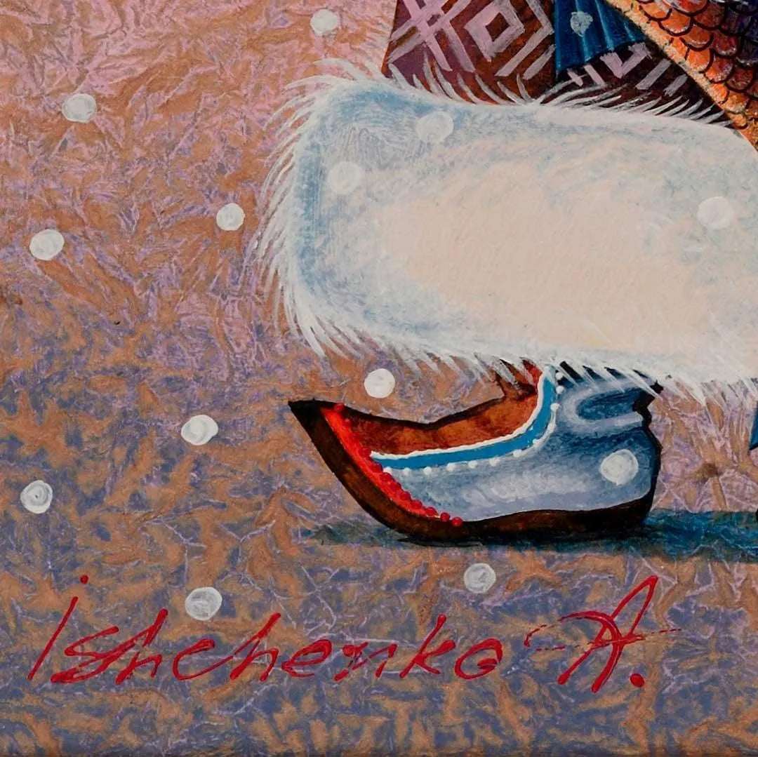 Acrylic paint Eskimos Cat by Alexander Ishchenko 50x50cm on Rice Paper - bluewhiteshop