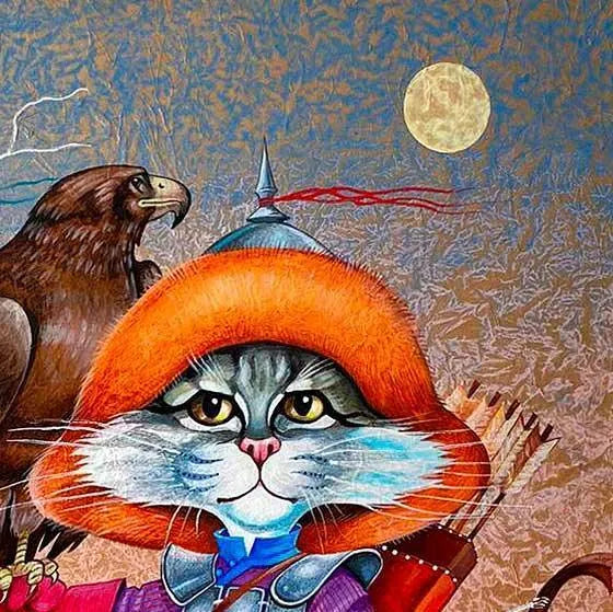 Canvas Art Nomad Cat 50x50cm Acrylic on Rice Paper Signed Original - bluewhiteshop