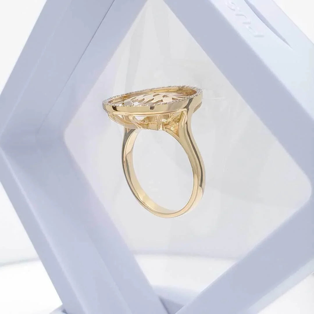 Diamond 14k Gold Ring Shema Israel Jewish Jewelry Kabbalah Blessing - bluewhiteshop