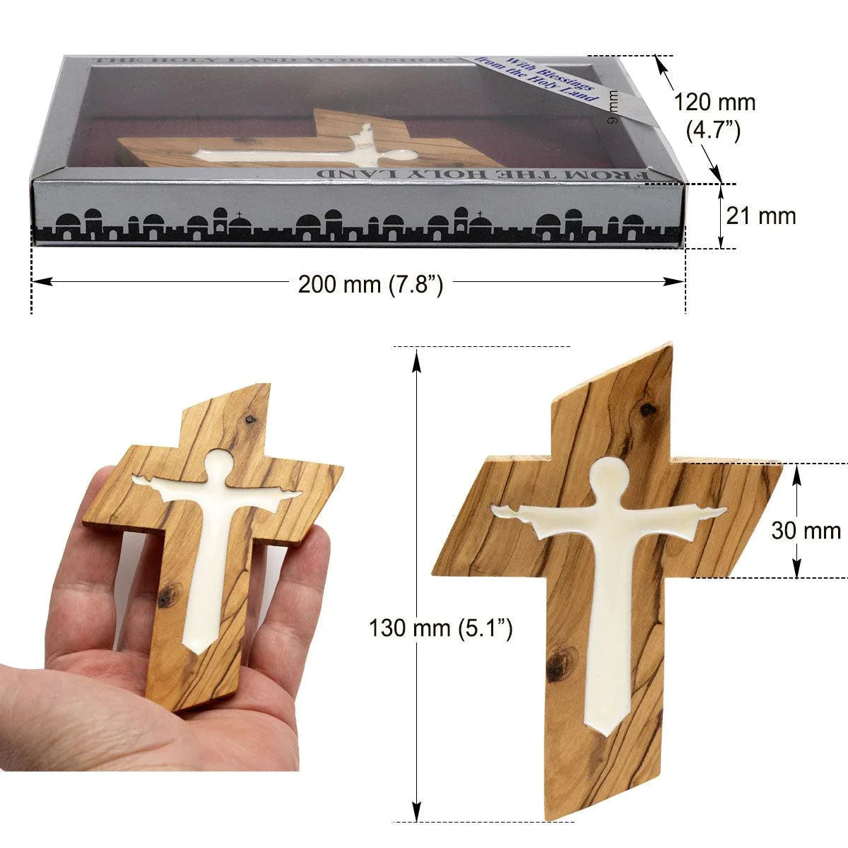 Genuine Olive Wood Holding and Wall Cross from Holy Land 5 inch - bluewhiteshop