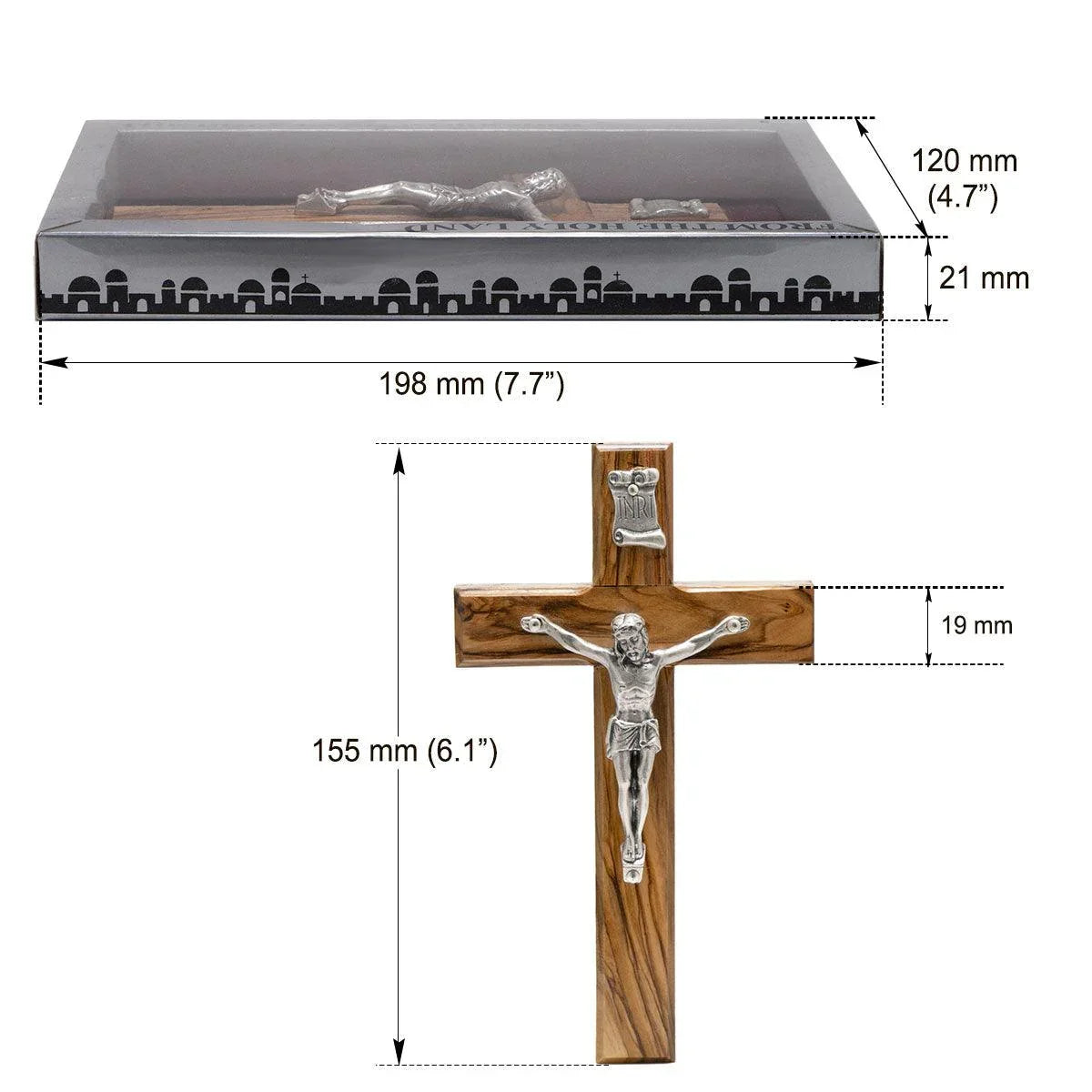 Genuine Olive Wood Holding and Wall Crucifix from Holy Land 6.1 inch - bluewhiteshop