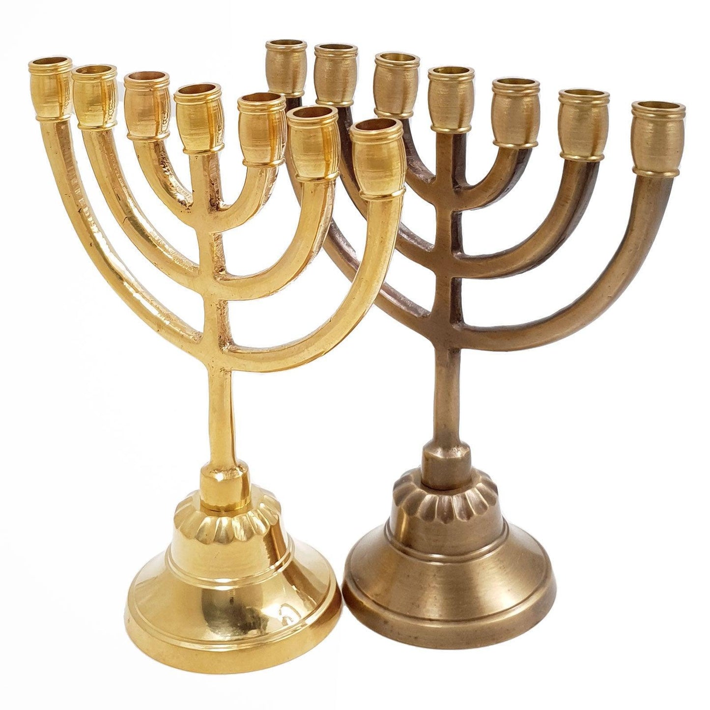 Gold Plated Jewish Candle Holder 7 Branched 5,5 inch from Jerusalem - bluewhiteshop