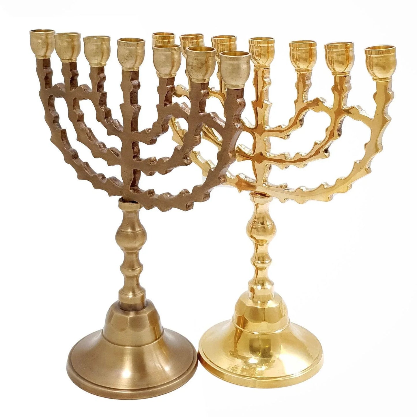 Gold Plated Menorah 7 Branched 7.8 inch from Jerusalem - bluewhiteshop
