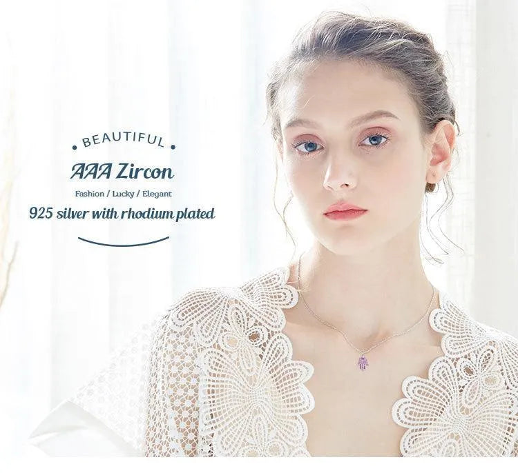 Hamsa Hand Pendant in 925 Sterling Silver with AAA Zircon Perfect Gift for Women - bluewhiteshop