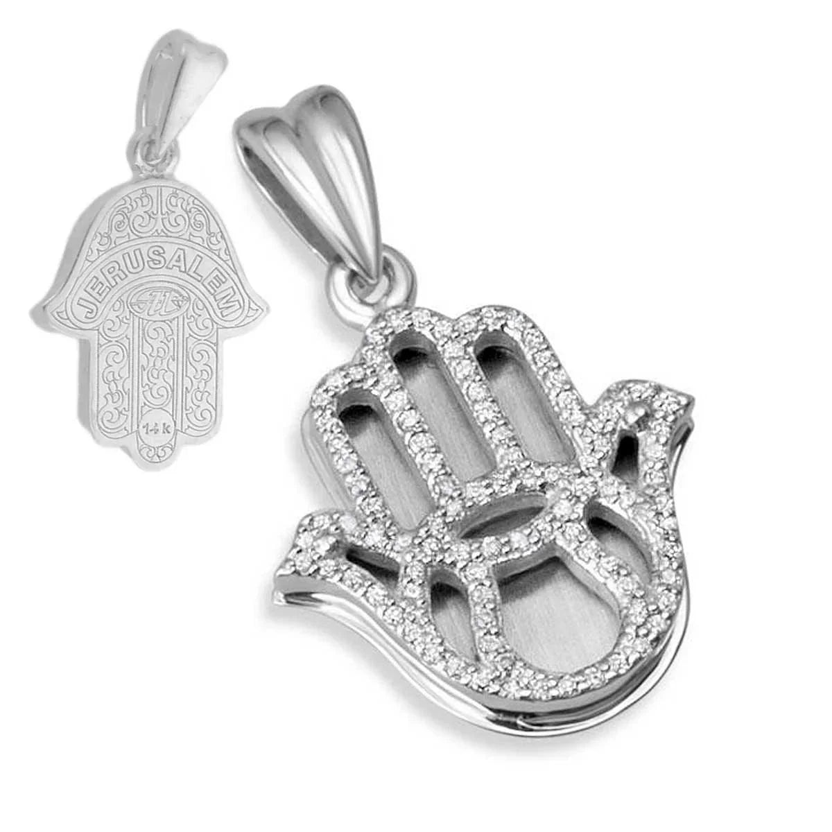 Hamsa Hand Pendant White Gold 14K With 95 Diamonds Jewelry by Anbinder - bluewhiteshop