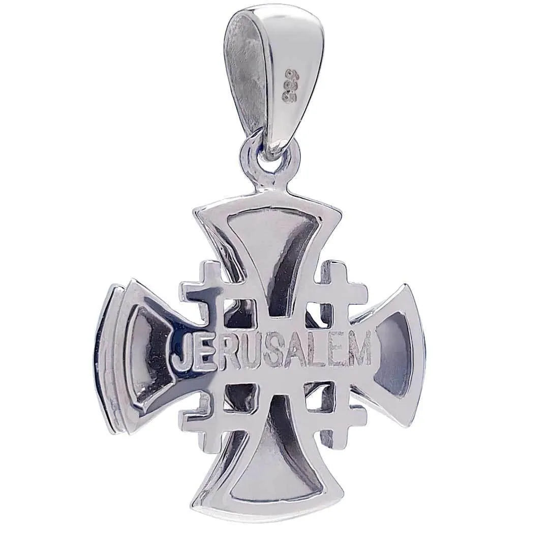 Jerusalem Cross Pendant Gold 14K 56 Diamonds & Blue Enamel by Anbinder - bluewhiteshop