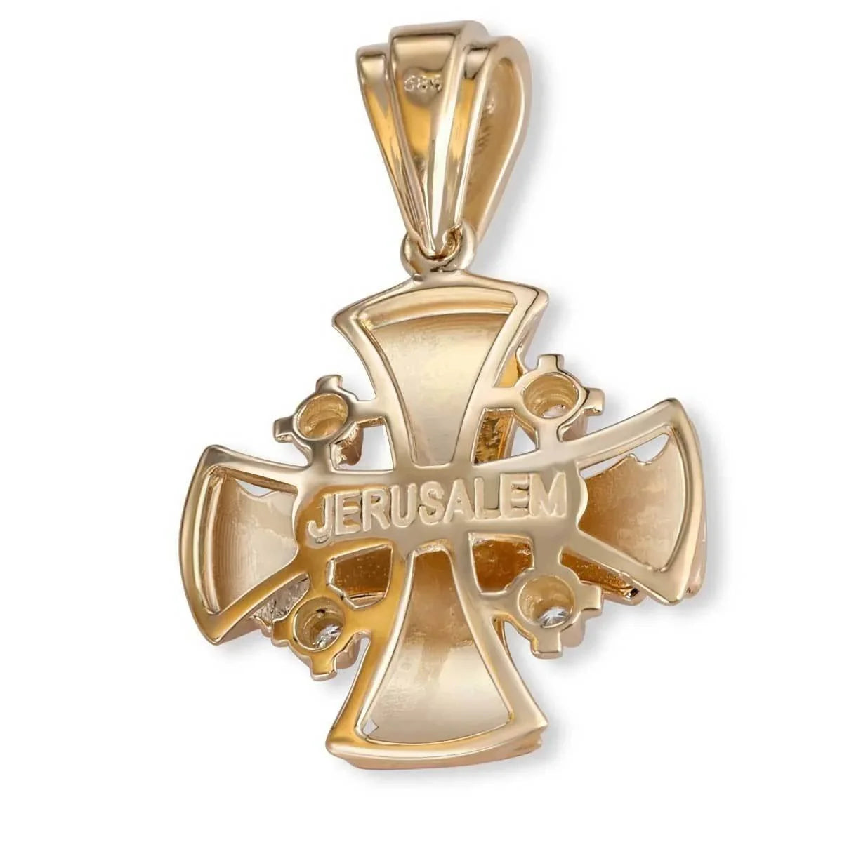 Jerusalem Cross Pendant Gold With 56 Diamonds Blue Enamel by Anbinder - bluewhiteshop