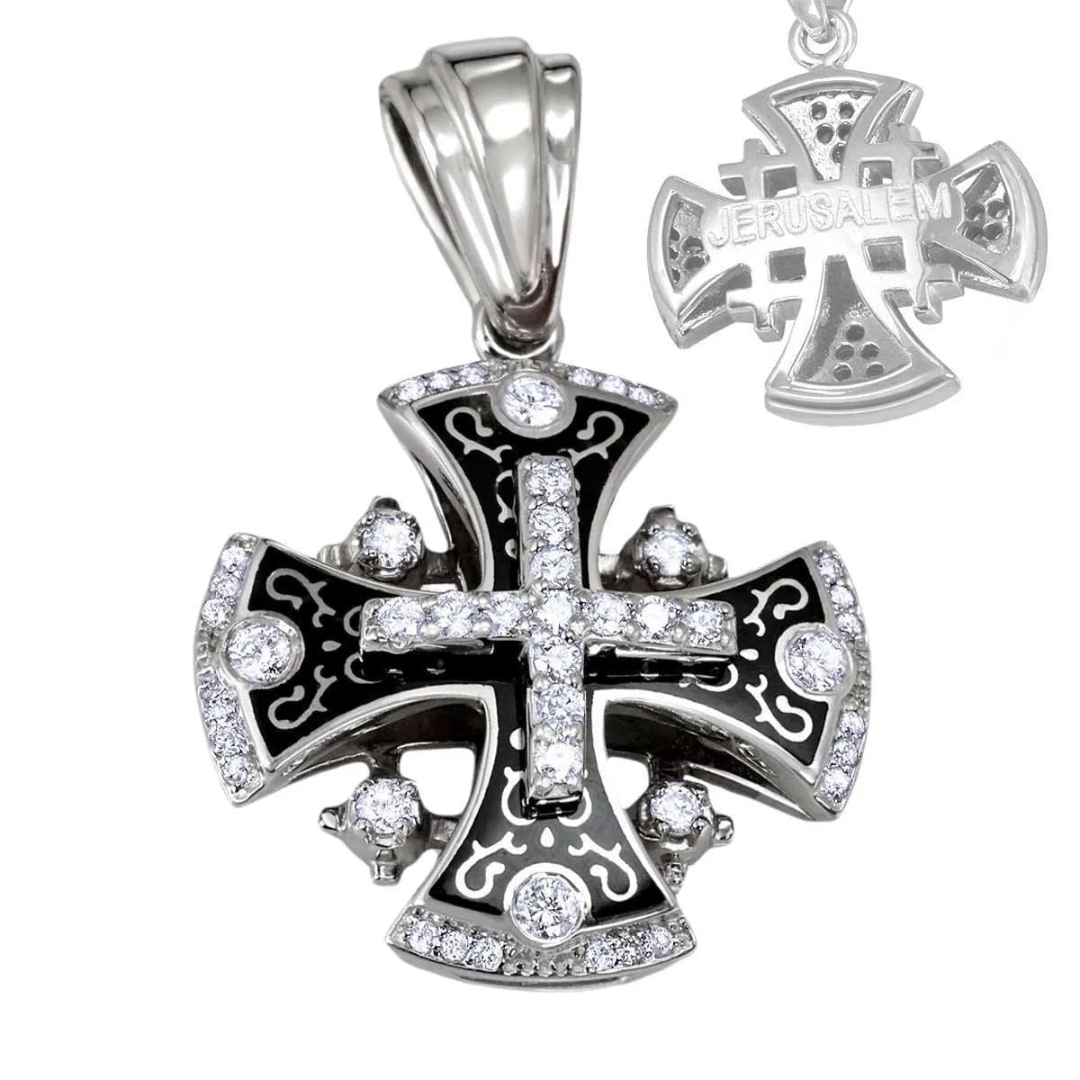 Jerusalem Cross Pendant White Gold W/ 45 Diamonds Jewelry by Anbinder - bluewhiteshop