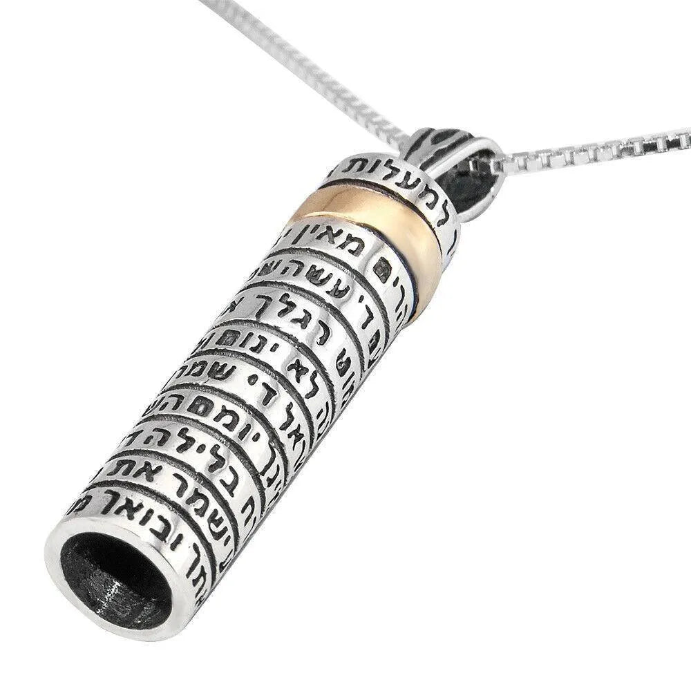 Kabbalah Amulet Pendant Mezuzah with Prayer Blessings of the Lord Amulet Sterling Silver and Gold 9K - bluewhiteshop