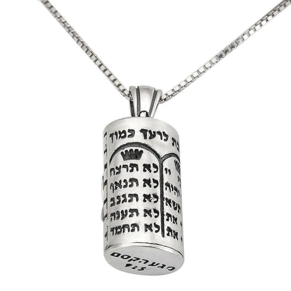 Kabbalah Amulet Talisman Mezuzah with Magen David & Ten Commandments Sterling Silver & Gold 9K - bluewhiteshop