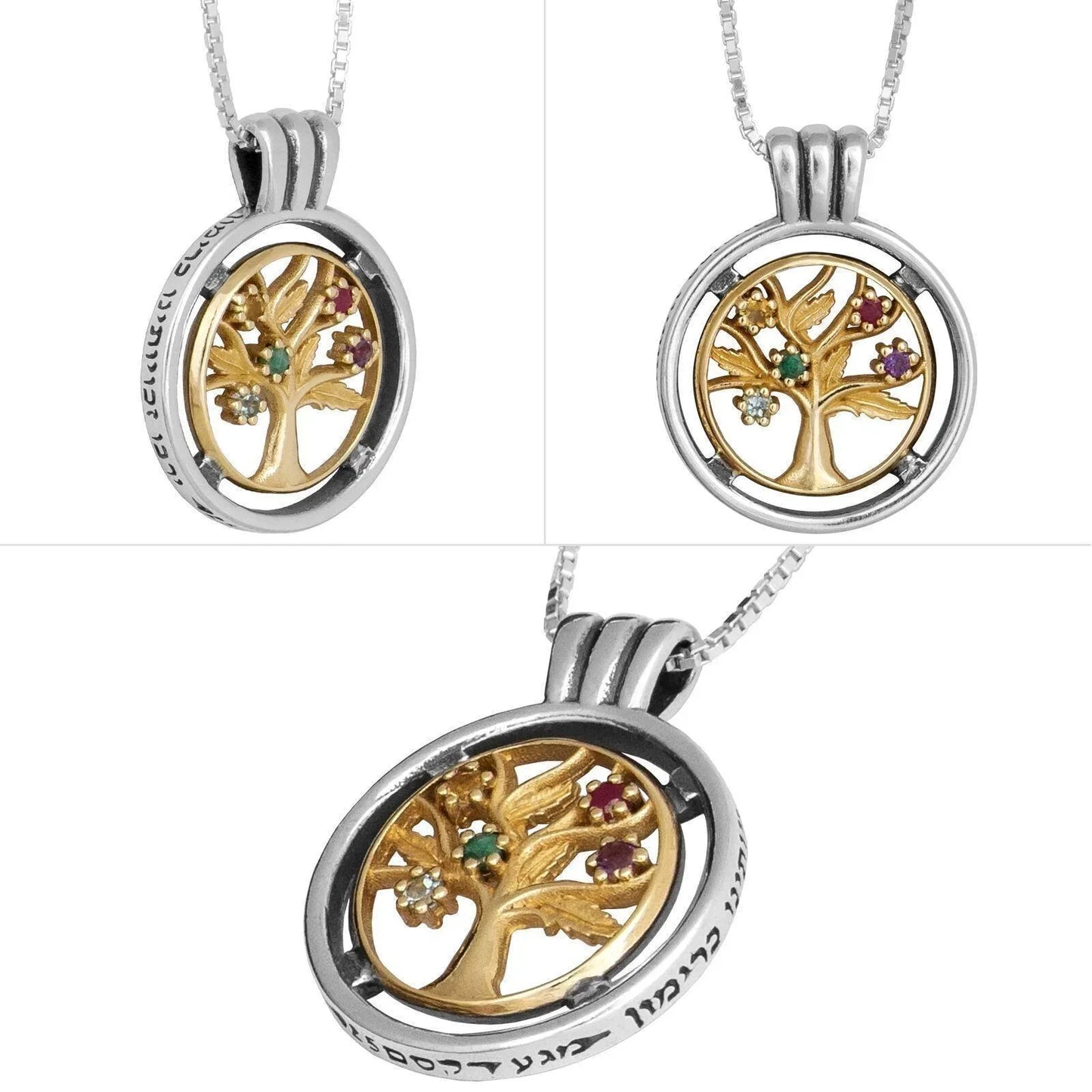 Kabbalah Amulets Tree of Life Multicolor Crystals CZ Silver 925 Gold 9K - bluewhiteshop