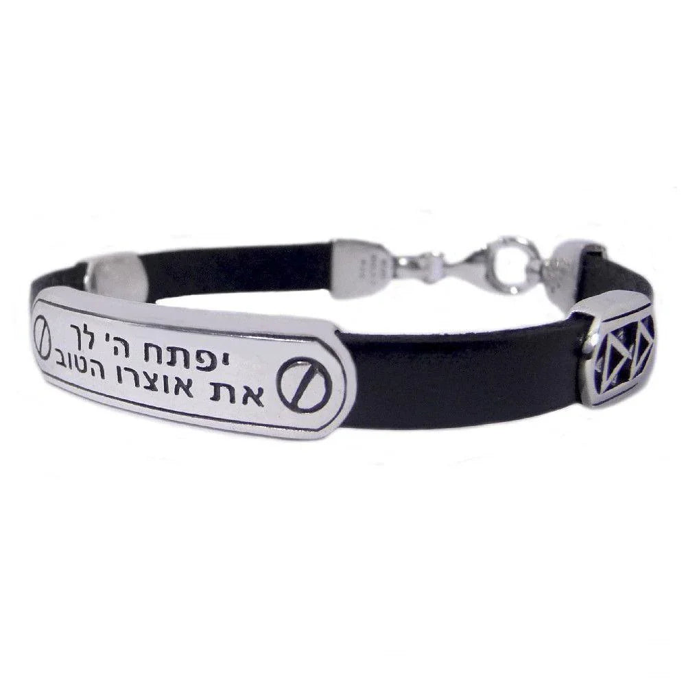 Kabbalah Bracelet Prayer Wealth Spell & Riches Silver 925 Leather - bluewhiteshop