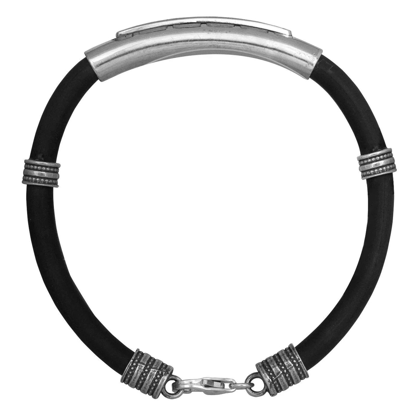 Kabbalah Bracelet Shema Israel Sh'ma Yisrael Prayer 925 Sterling Silver and Rubber Men's - bluewhiteshop