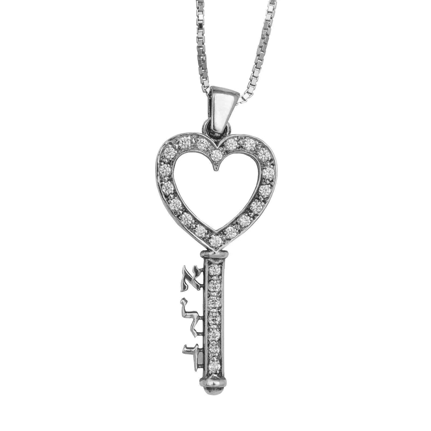 Kabbalah Pendant Key from the Evil Eye with White Crystal CZ Sterling Silver - bluewhiteshop