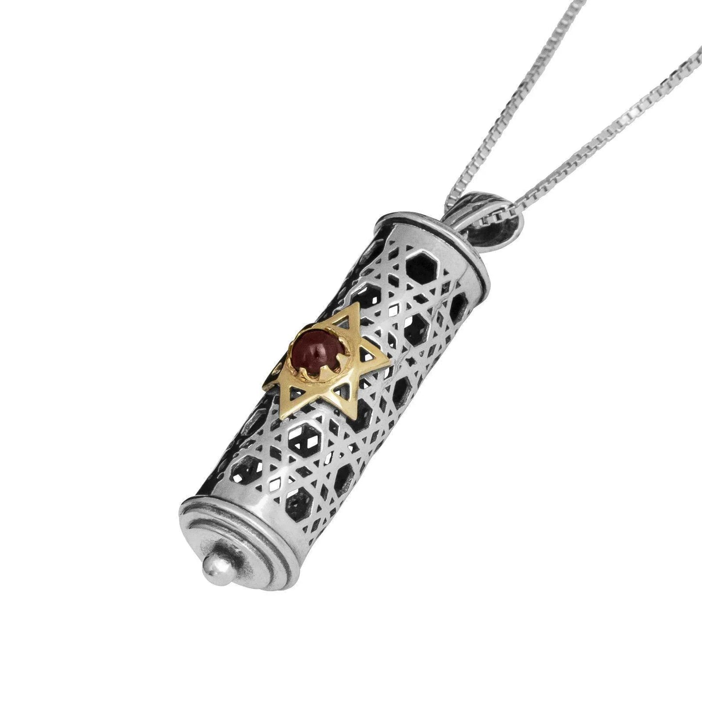 Kabbalah Pendant Talisman Mezuzah with Magen David Sterling Silver & Gold 9K - bluewhiteshop