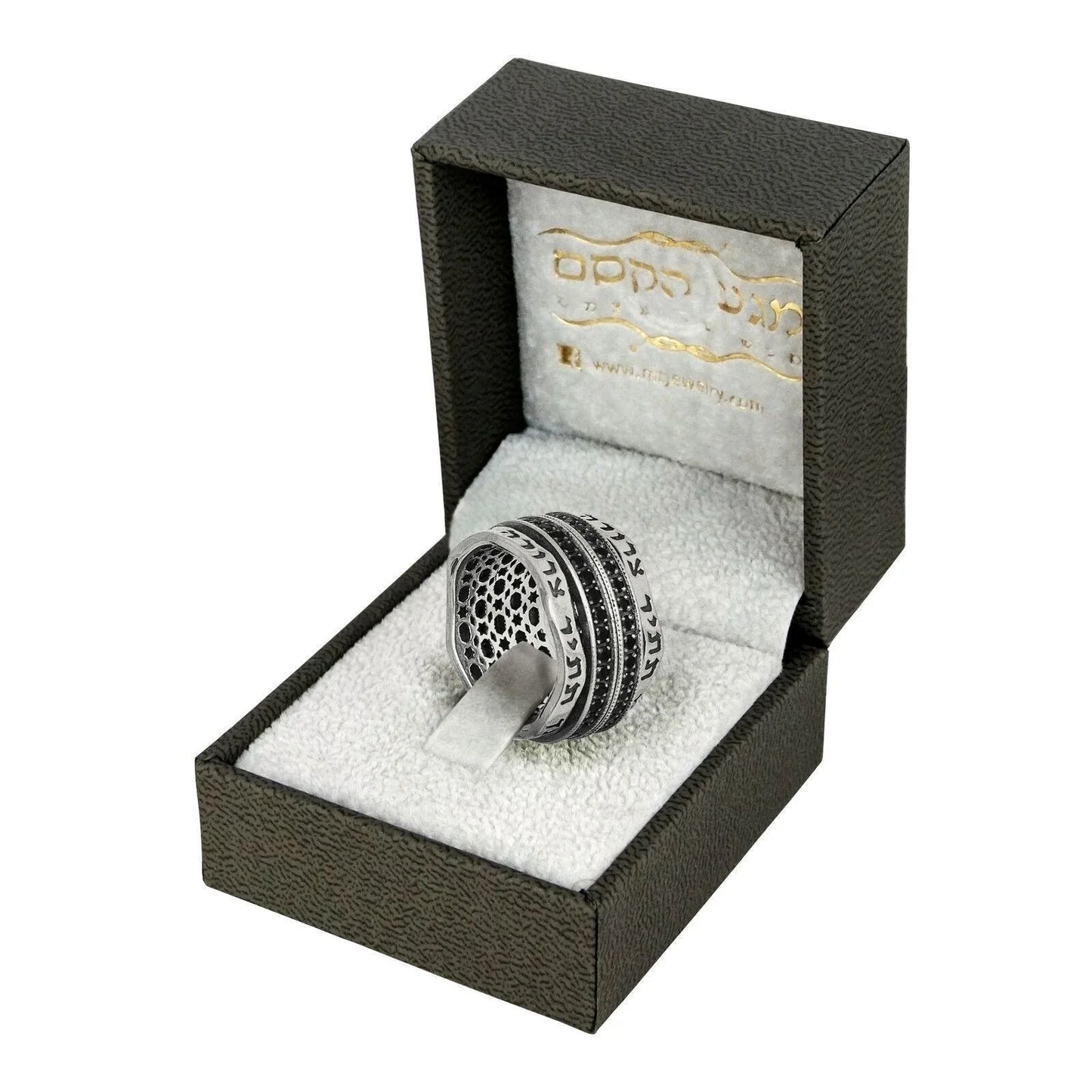Kabbalah Rotating Ring Prayer Ana BeKoach Sterling Silver & Black Onyx - bluewhiteshop