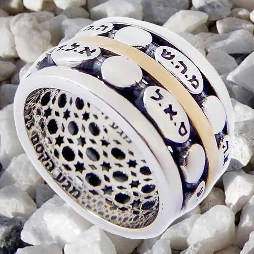 Kabbalah Rotating Ring with 5 of the Names of the God - bluewhiteshop