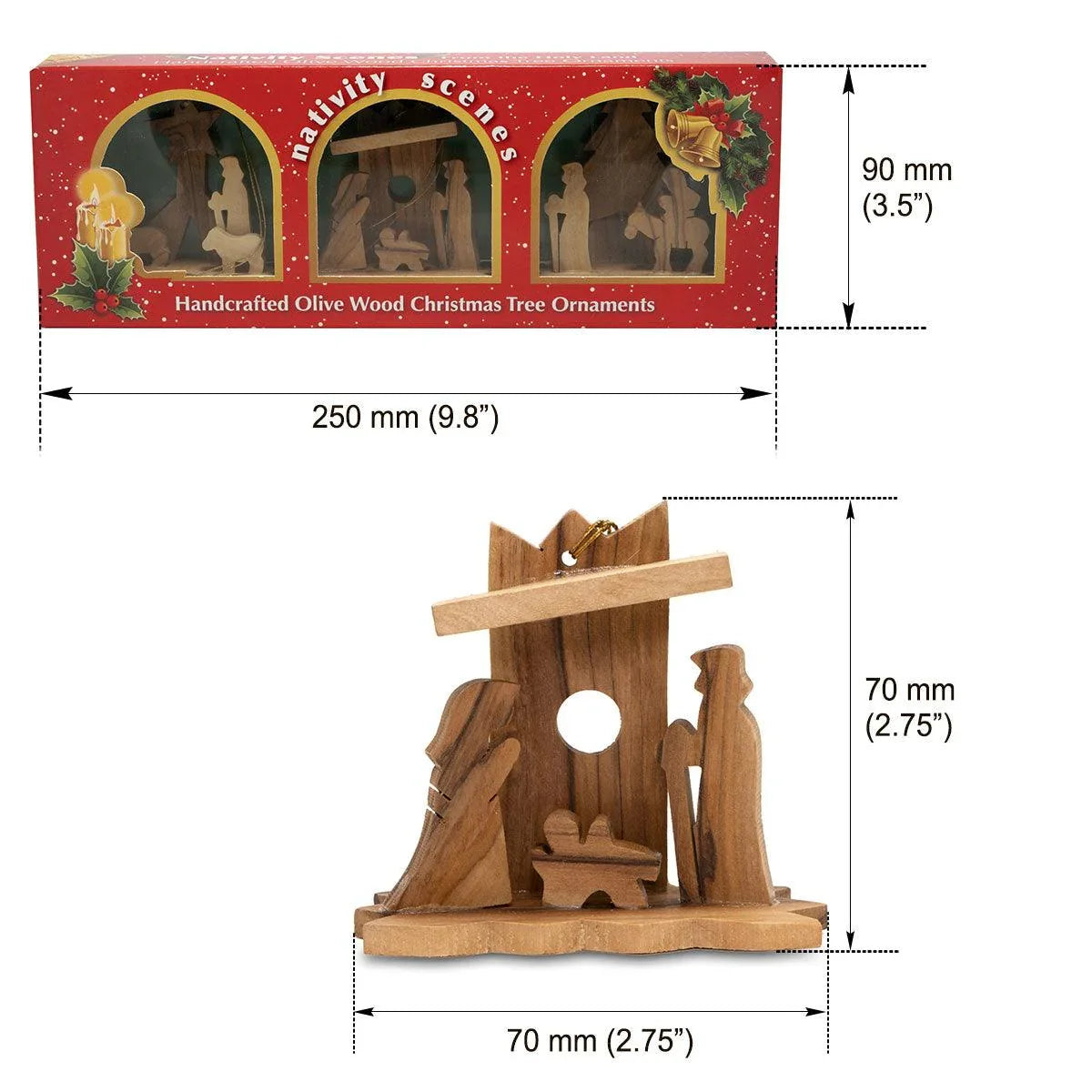 Nativity scenes, Handcrafted Olive Wood Christmas Ornaments (3 piece) - bluewhiteshop