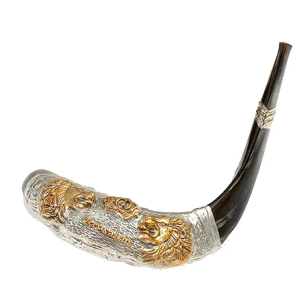 Natural Kosher Jewish Shofar Silver Plated Ram Horn 45-49 cm Israel - bluewhiteshop