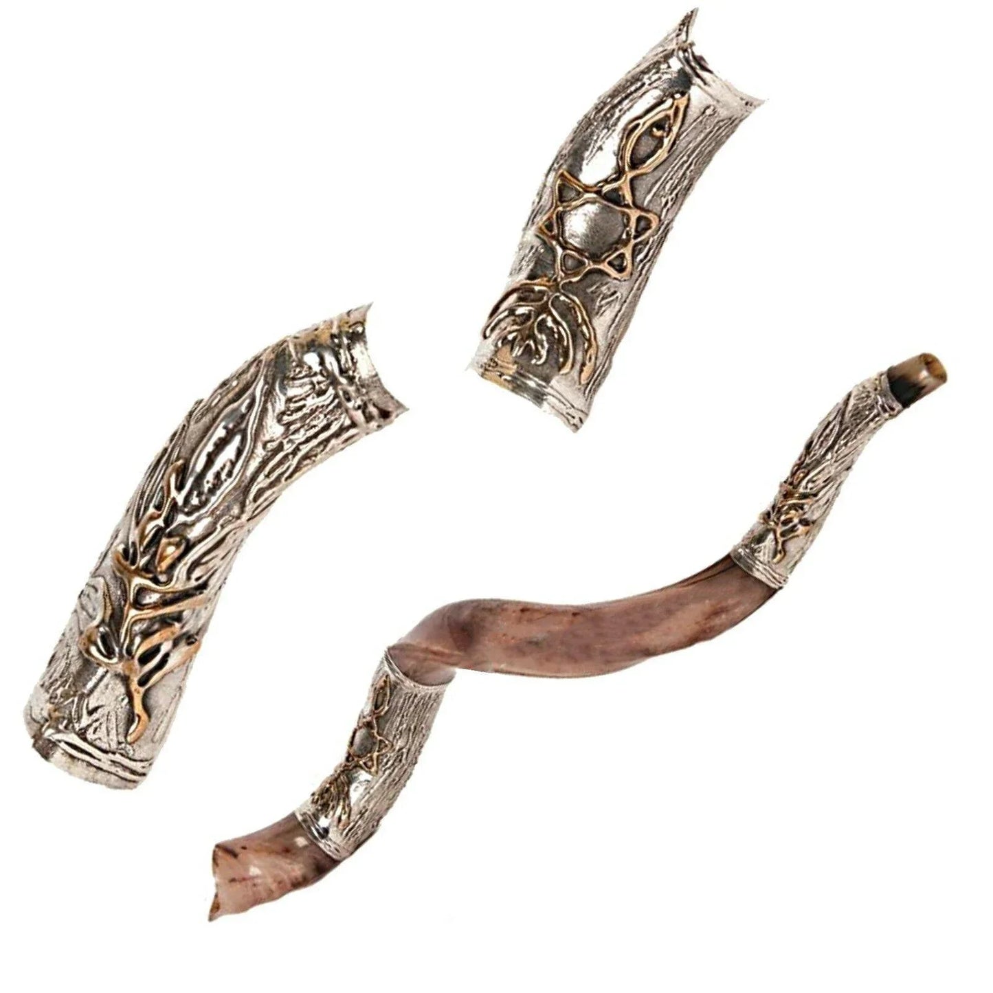 Natural Kosher Silver Plated Yemenite Shofar Kudu Horn 80-89 cm - bluewhiteshop