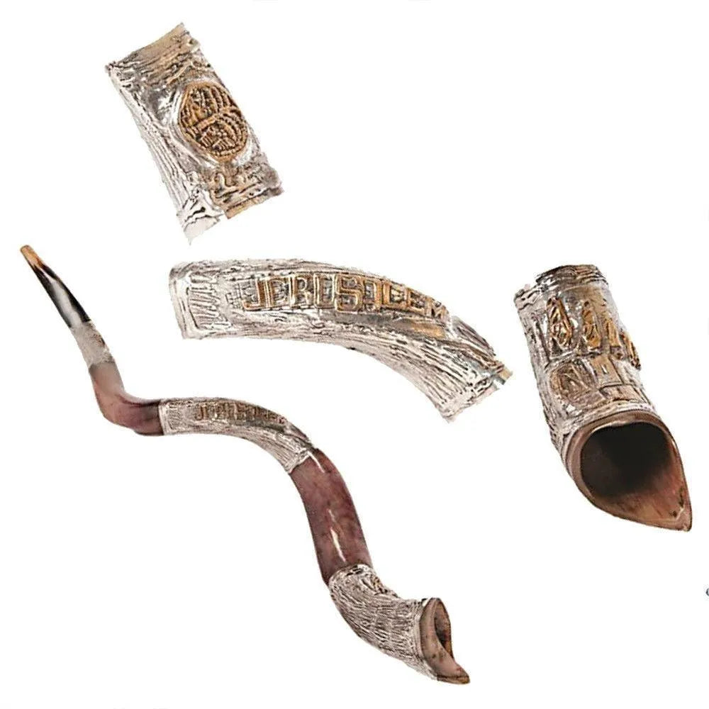 Natural Kosher Silver Plated Yemenite Shofar Kudu Horn 80-89 cm - bluewhiteshop