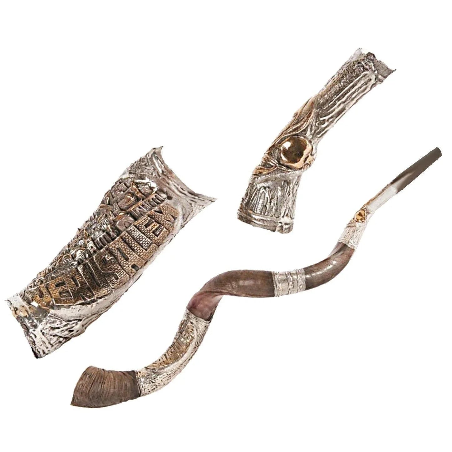 Natural Kosher Silver Plated Yemenite Shofar Kudu Horn 80-89 cm - bluewhiteshop