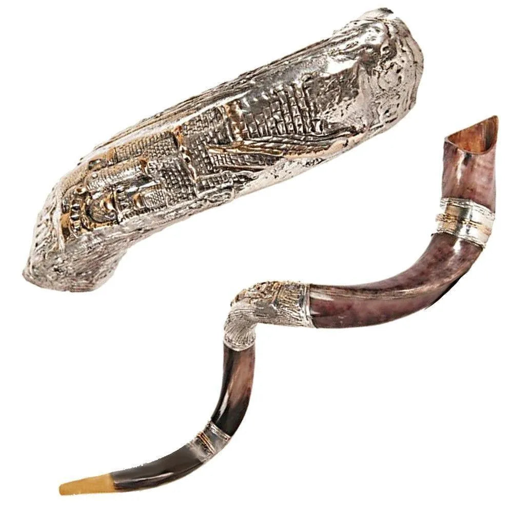 Natural Kosher Silver Plated Yemenite Shofar Kudu Horn 90-99 cm - bluewhiteshop