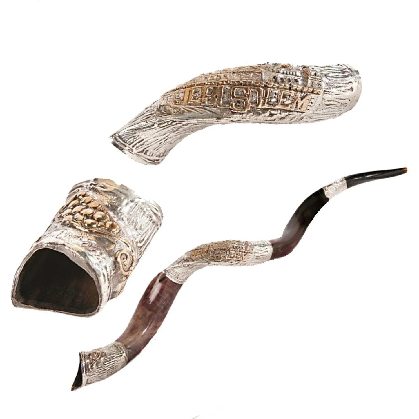 Natural Kosher Silver Plated Yemenite Shofar Kudu Horn 90-99 cm - bluewhiteshop