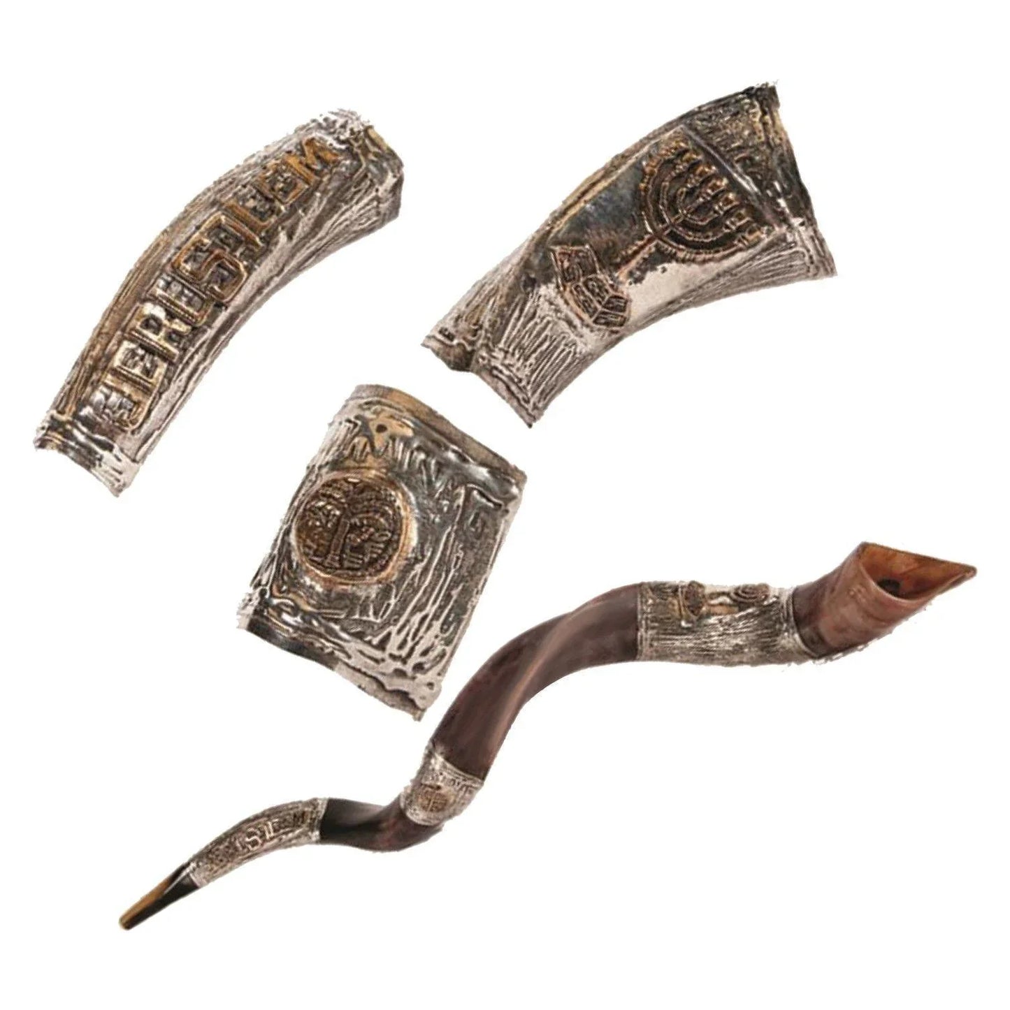 Natural Kosher Yemenite Shofar Kudu Horn Silver Plated 100-109 cm - bluewhiteshop