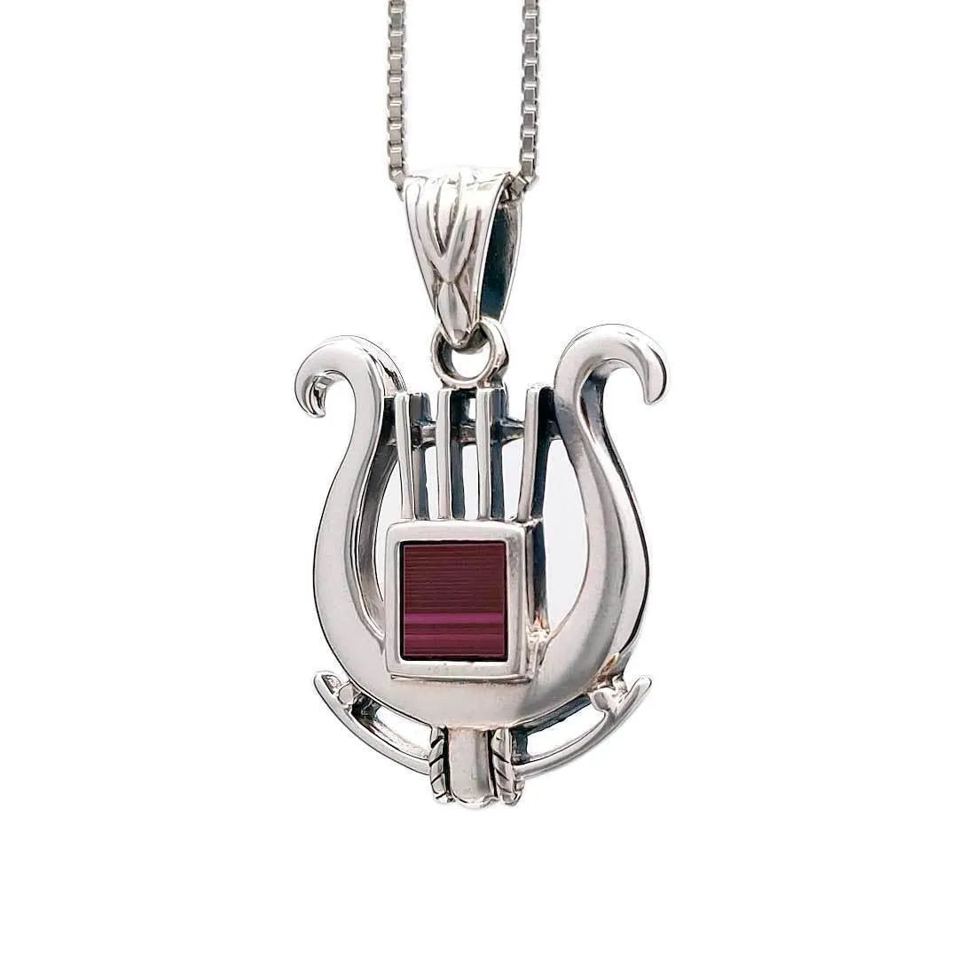 Necklace King David's Harp with Jerusalem Nano Bible | Torah Hebrew - bluewhiteshop