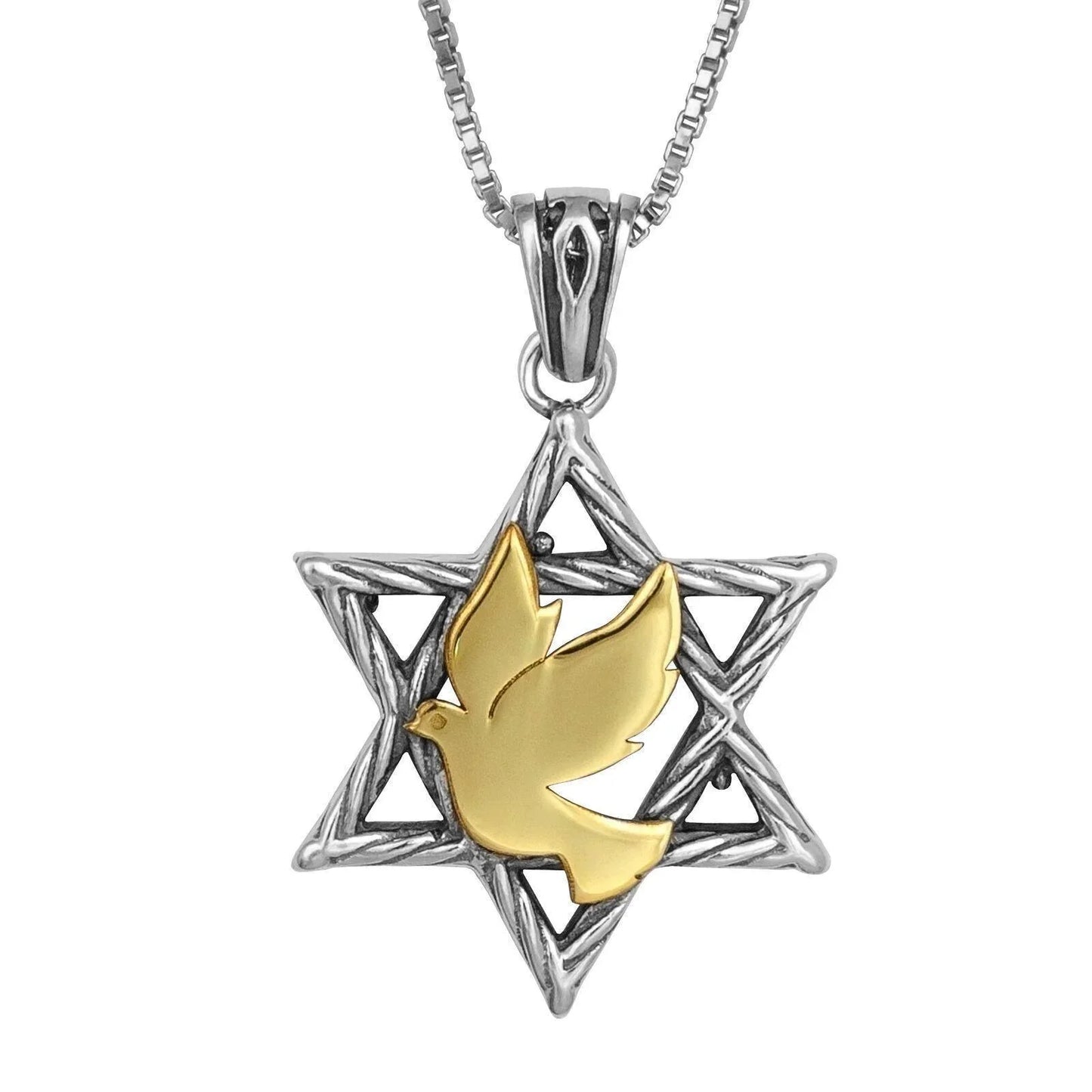 Pendant Magen David w/ Dove of Peace Gold 9K Sterling Silver - bluewhiteshop