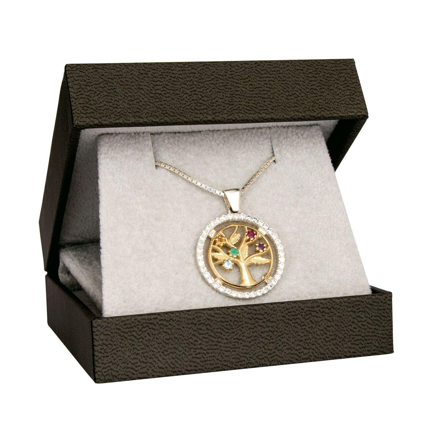 Pendant Tree of Life Multicolor Crystals CZ Silver 925 Gold 9K - bluewhiteshop