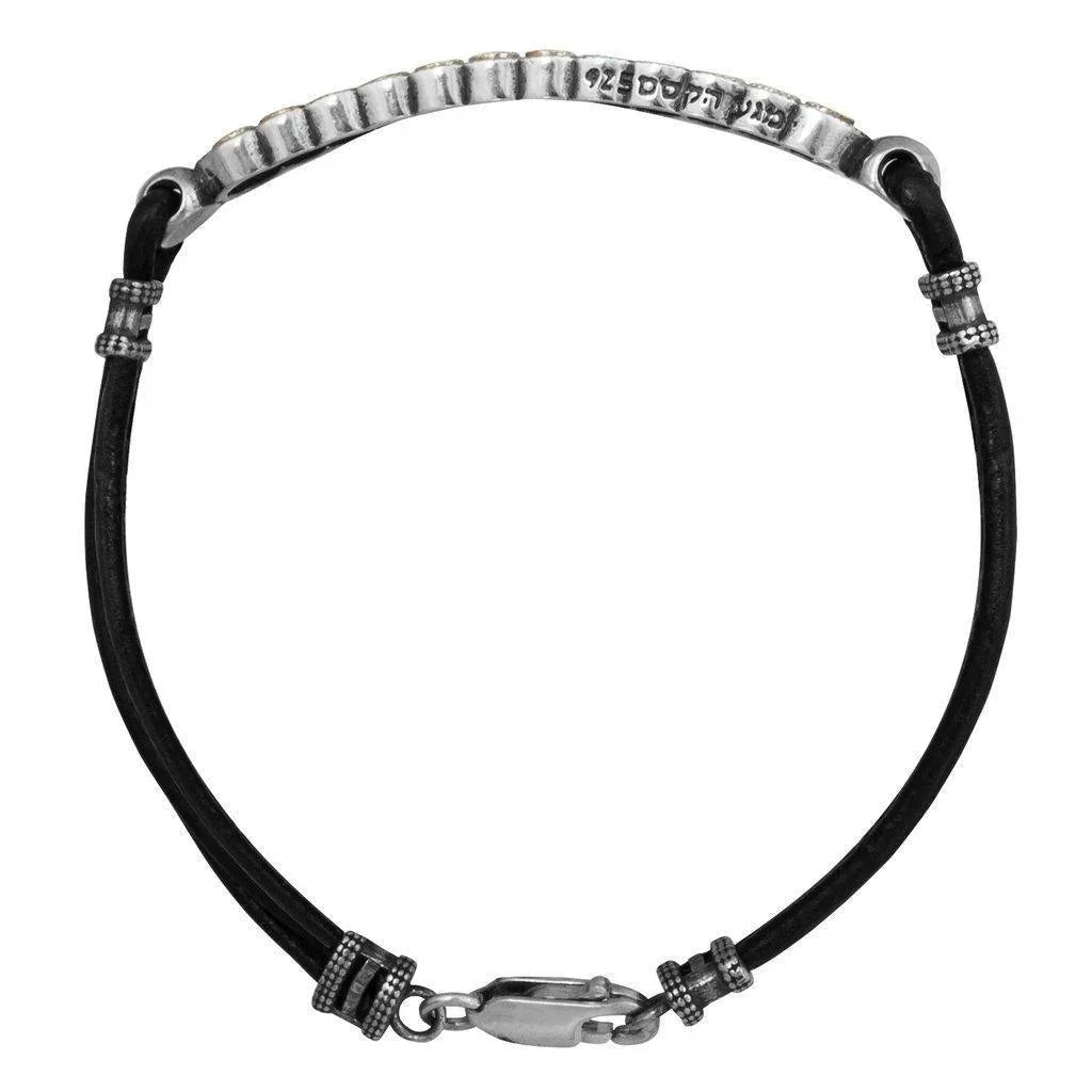 Rubber Kabbalah Mens bracelet 12 Hoshen stones Sterling Silver - bluewhiteshop