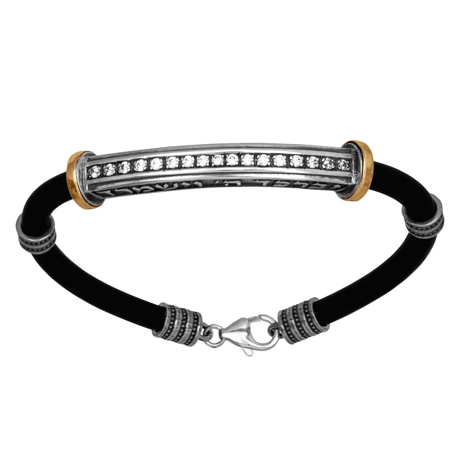 Rubber Kabbalah Mens bracelet Blessing of Priests Birkat Kohanim Silver 925 & Gold 9K - bluewhiteshop