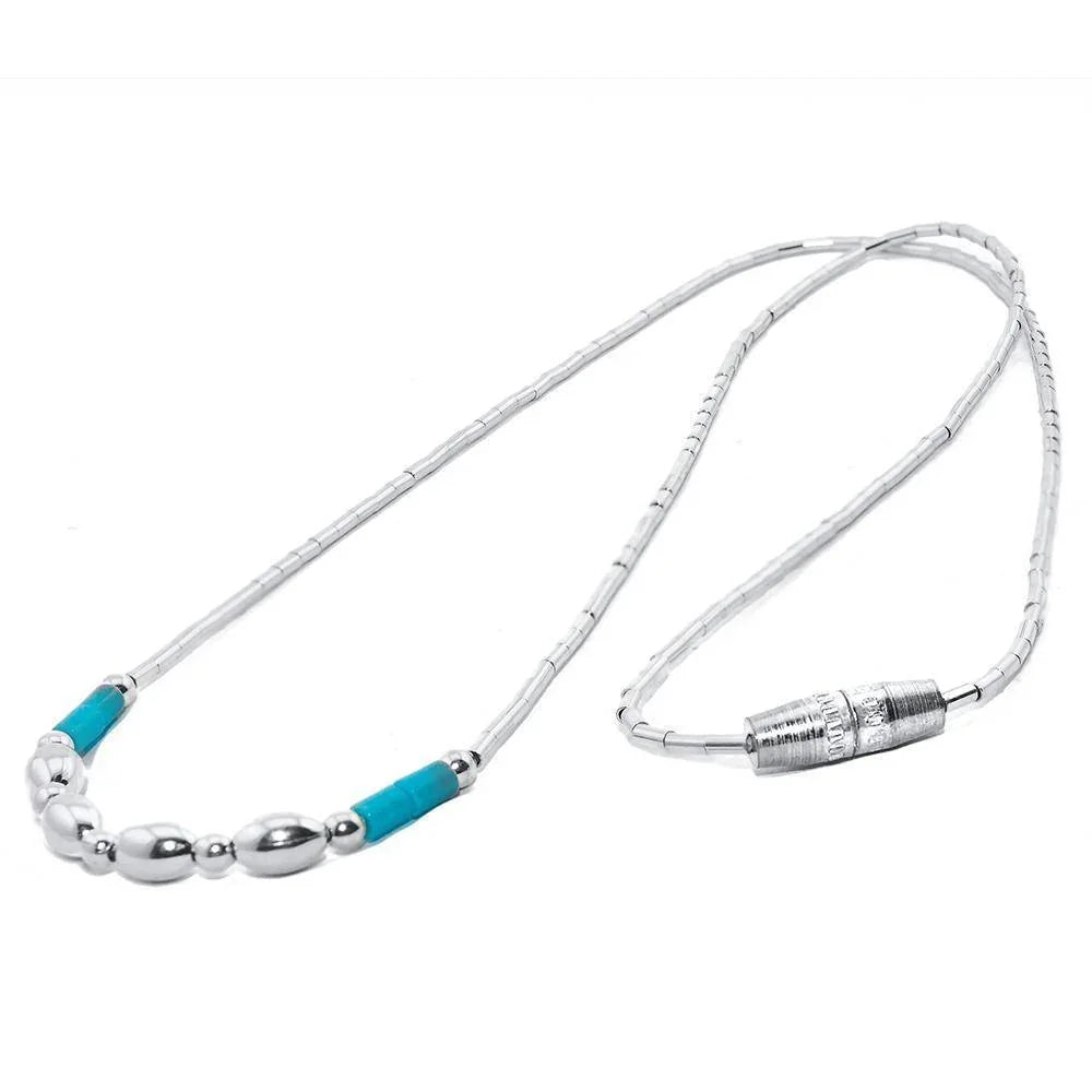 Silver Necklace for Women with Turquoise Beads - bluewhiteshop
