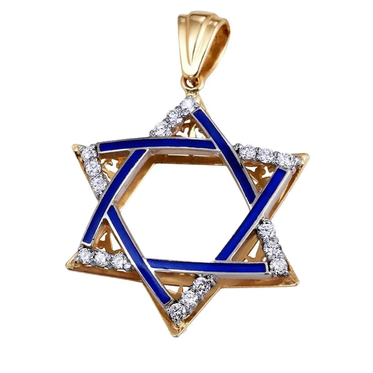 Star of David pendant Yellow & White Gold with Diamonds by Anbinder - bluewhiteshop