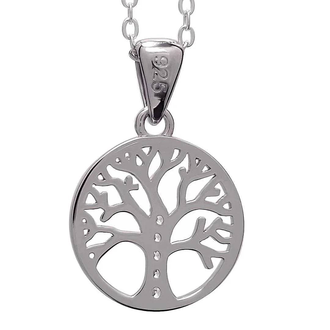 Sterling Silver Tree of Life Pendant Decorated with CZ Simulated Diamonds - bluewhiteshop