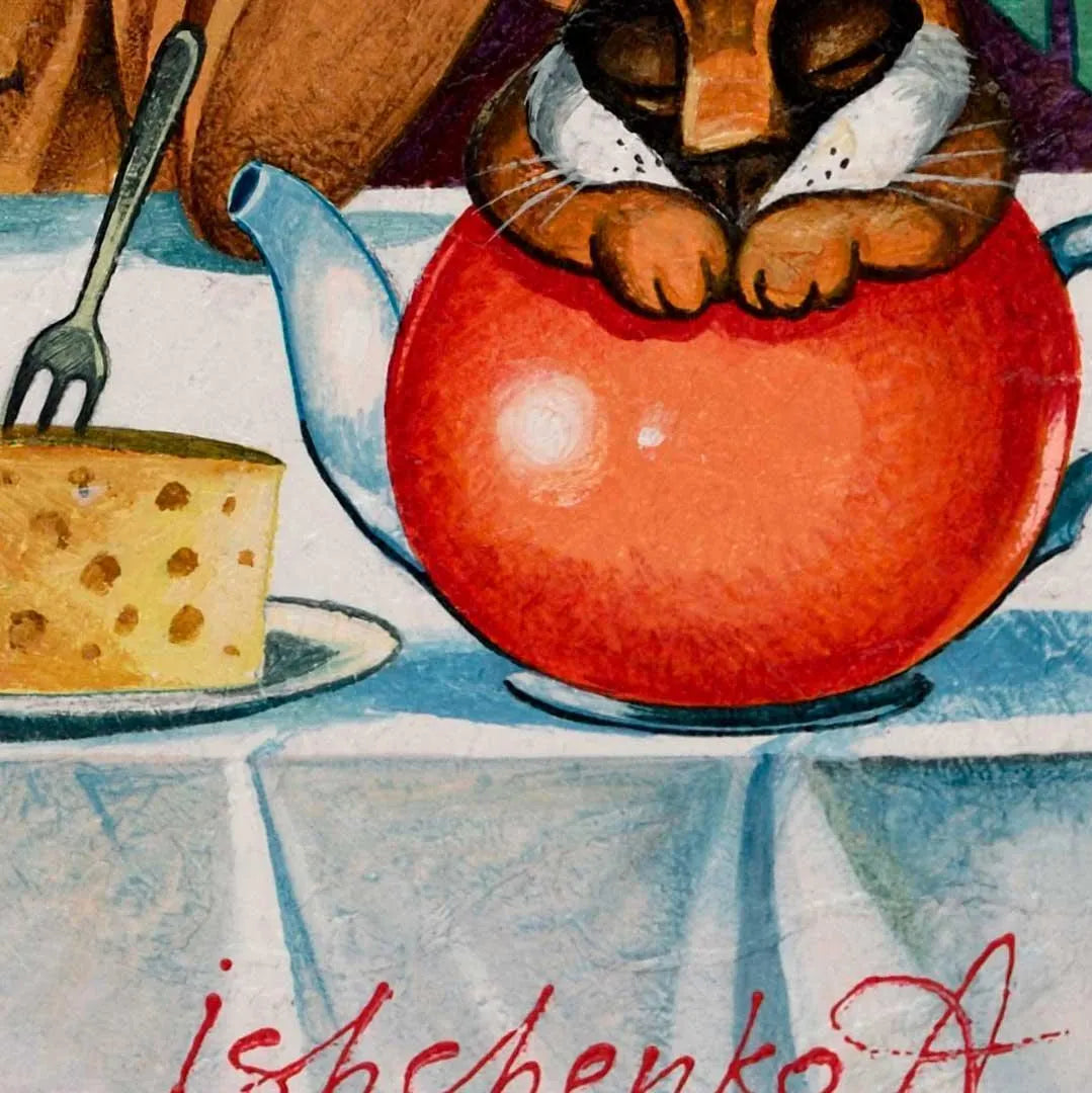Tea Party painting Alice in Wonderland Acrylic on Rice Paper 50x50cm - bluewhiteshop