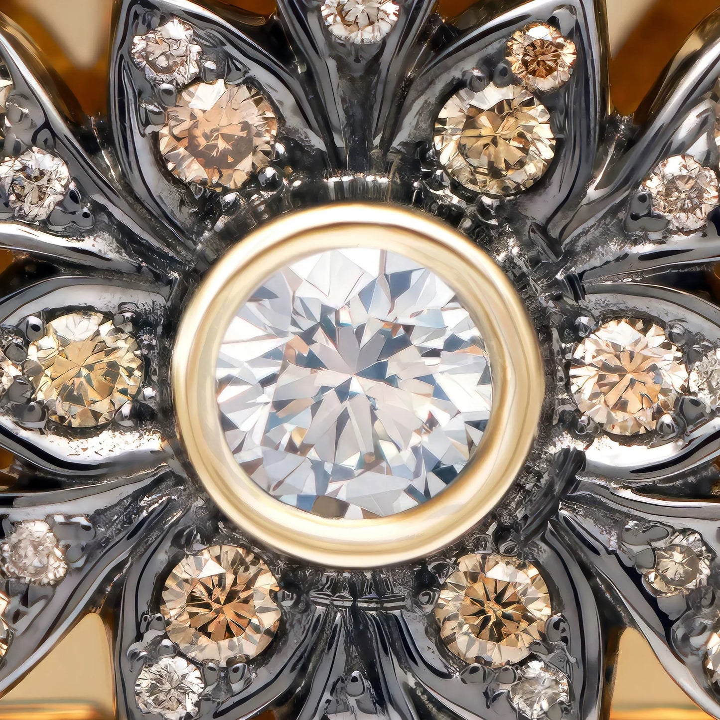 14K Gold Star of David Pendant with Champagne Diamonds Desert Bloom close up