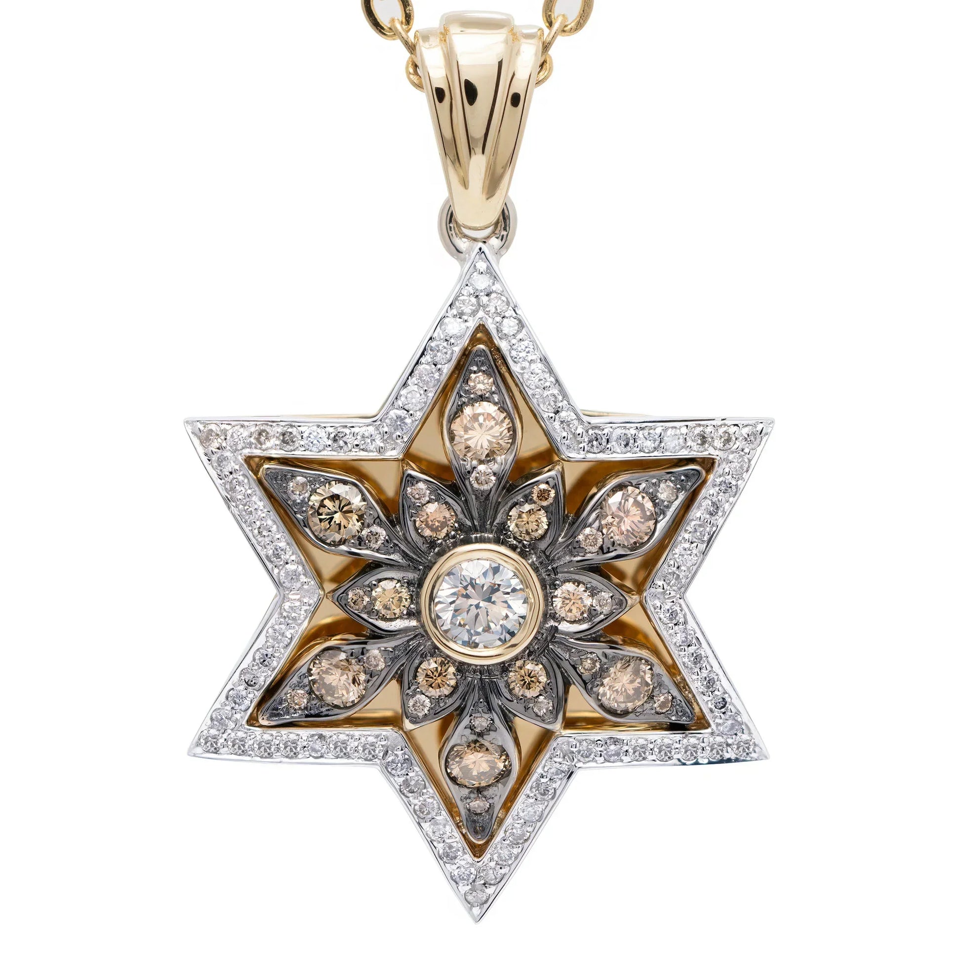 14K Gold Star of David Pendant with Champagne Diamonds Desert Bloom